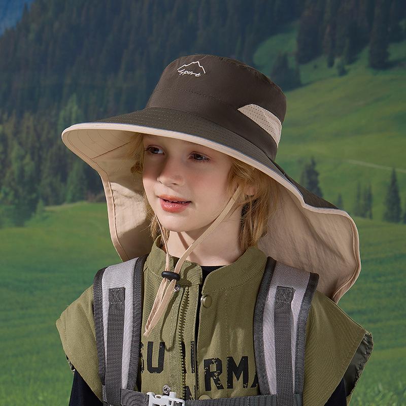Barnhatt sommar utomhus visir stor brätte sjal nackskydd bucket hat snabbtorkande andningsbar pojke solhatt