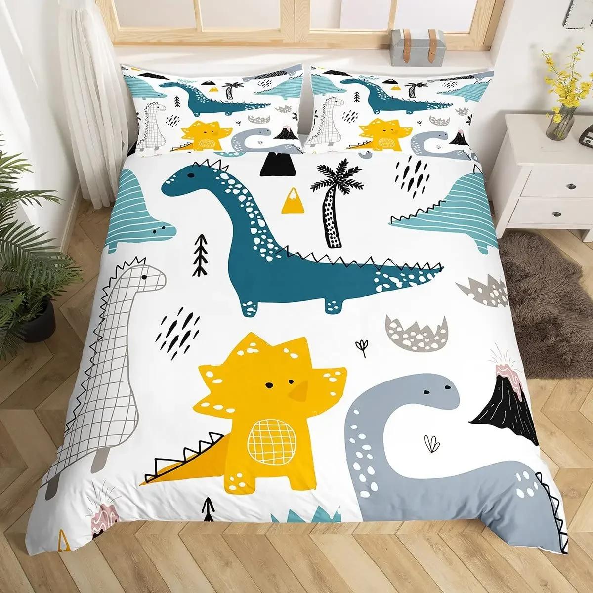 

Мультяшное животное пододеяльник Твин Квин Каваий Динозавры Постельный комплект Милый принт динозавров Пододеяльник для детей Подростковая комната Общежитие EU Single(135x200cm)
