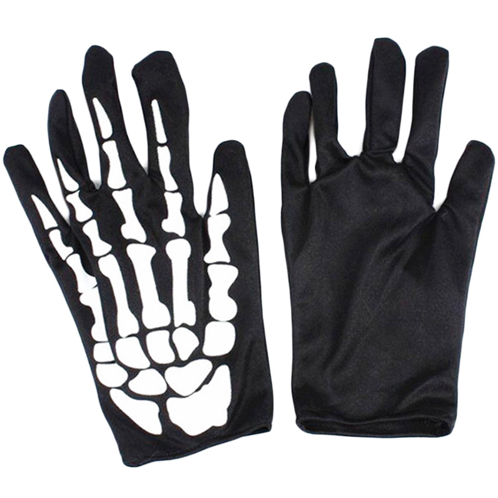 

Skeleton Full Finger Gloves Bone Print Mittens Halloween Long Arm Length Wrist Length Dance Gloves Costume Accessory