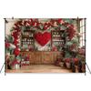 Valentine's Day red rose heart-shaped wooden cabinet banner shooting Backdrop, Valentine's Day adult portrait shooting Backdrop4