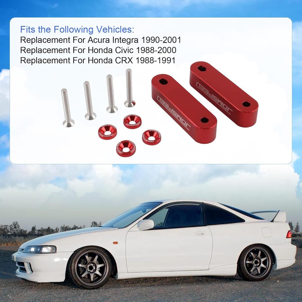 JDMSPEED Eloxovaný červený JDMSPEED Podložka pod kapotu Zvedák kapoty 3/4" Náhrada za Honda Civic CRX Del Sol Acura Integra