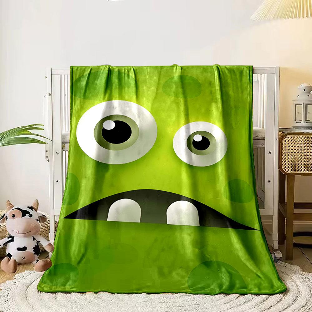 Large Cartoon Eyes, a Dark Mouth, Teeth, and Green Textured Background. for All Seasons Blanket Lunch Break Throw Gift