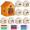 Kklolai 9 Sets Autumn Craft Wooden House With 12 Pcs Watercolor Pens Diy Paint Art Autumn Craft Decorations For Kids Adults Fall