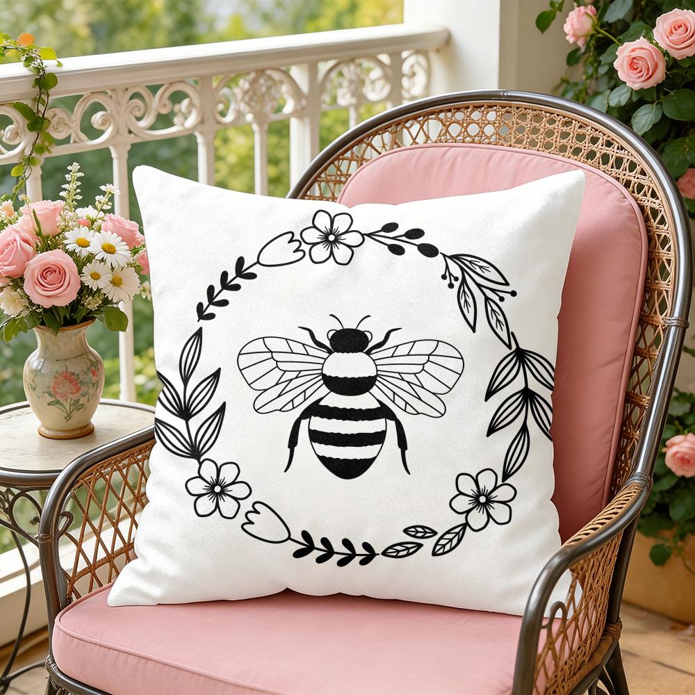 Bee Art Botanical Cushion Cover Soft Plush Throw Pillow Cover DoubleSided Decorative Cushion Case Sofa Bedroom Home Decor