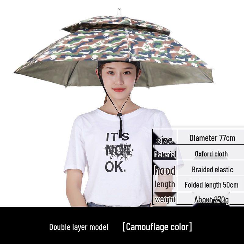 Double-Layer Sun/Rain Umbrella Hat for Adults, UV Protection, Fishing, & Tea Picking
