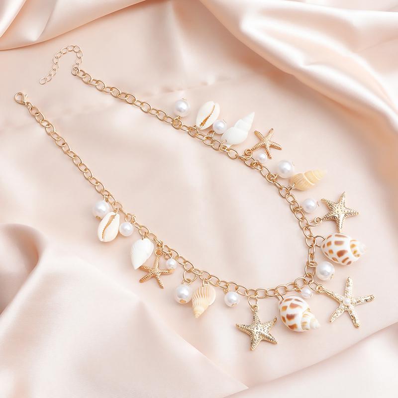 Hot Selling Monolayer Starfish Shell Pendant Hollow Out Alloy Waist Chain Beach Bikini Body Chain