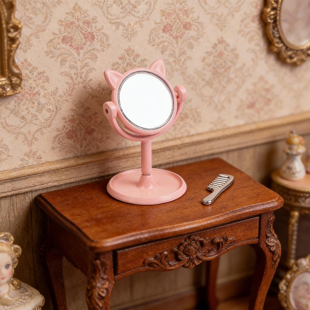 Delicate 1:12 Scale Doll House Dressing Mirror with Comb for Miniature Scene Setting Bedroom Display Doll Accessories