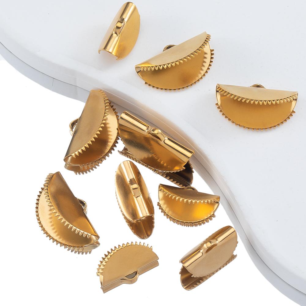 20pcs Stainless Steel Ribbon Leather Cove Clip Clasps Crimps Beads Cord Caps Fastener Connectors for DIY Jewelry Making Supplies