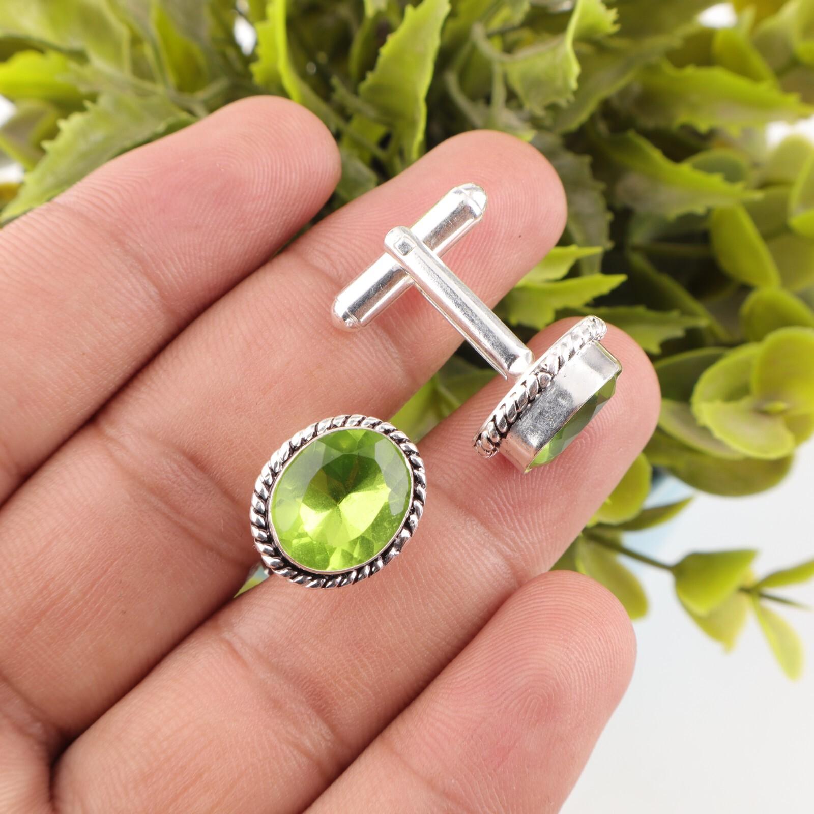 

Хризолит Драгоценный Камень 925 Стерлинговое Серебро Винтажные Запонки Для Жениха и Друзей Жениха CL-1-12