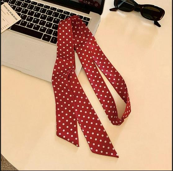 Korean Polka Dot Silk Scarf Tie: Versatile Hair Tie, Belt, Bag Strap