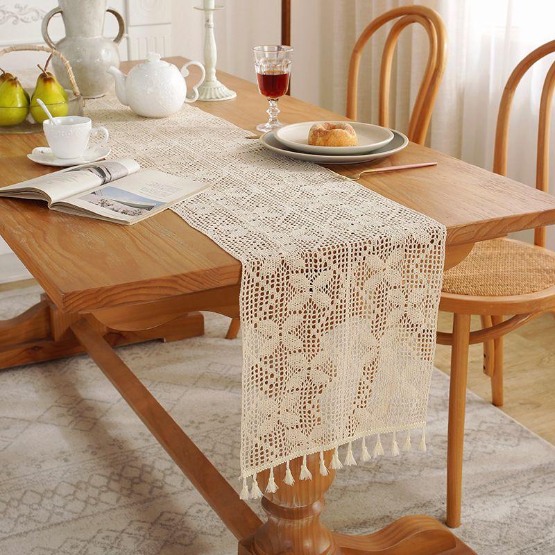 American Table Flag Tablecloth Strip Tablecloth Coffee Table Towel Tea Party Cotton and Linen Literary Table Flag Lace Retro