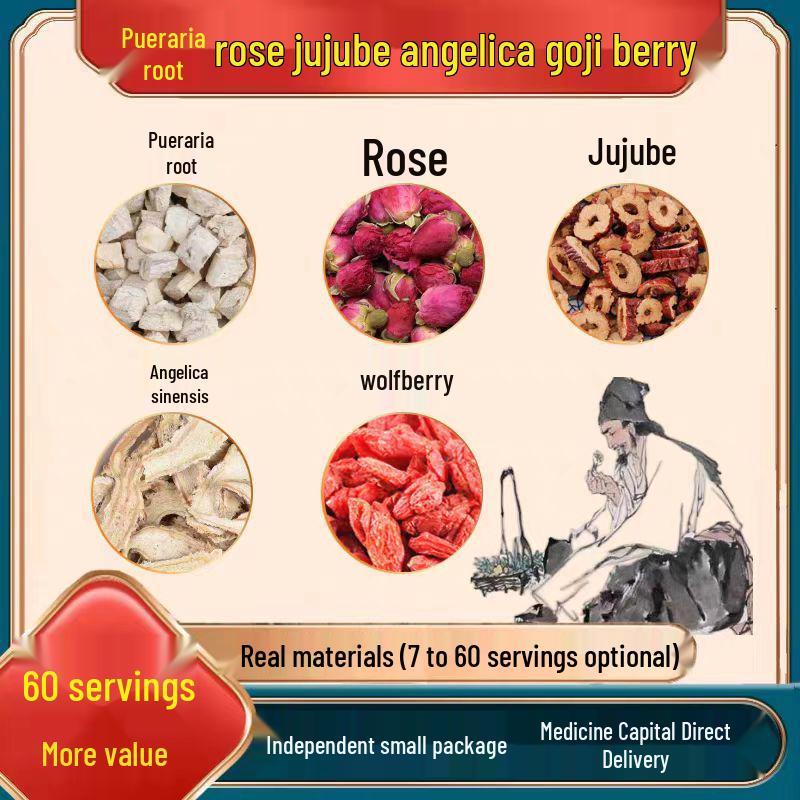 

Смесь кудзу, розы, ангелики, зизифуса и ягод годжи, настоящие ингредиенты, 6 г/пакетик, идеально для кипячения или заваривания. 5 packs