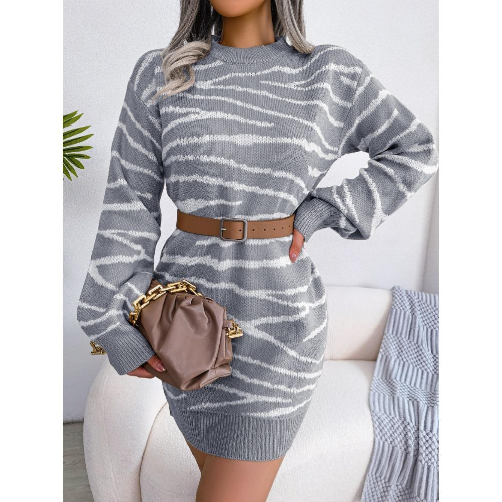 

Осеннее и зимнее повседневное платье-свитер с длинными рукавами и длинными рукавами в уличном стиле с тигровым принтом L серый