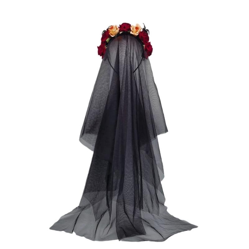 

Spiderling Headband with Large Rose and Veil Halloween Party Photo Props 1 чорний