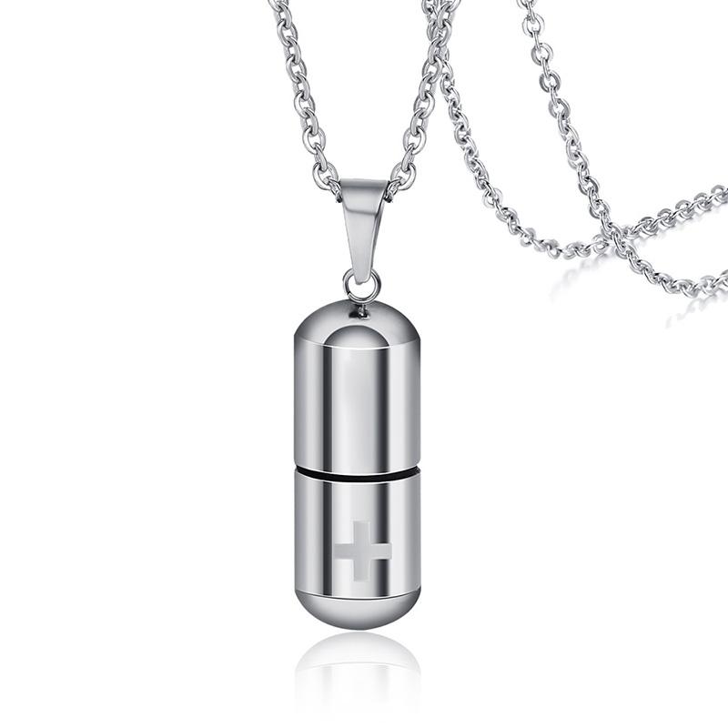 

Open Pills Capsule Necklace Pendant for Women Men Stainless Steel Medicine Capsule Holder Jewelry