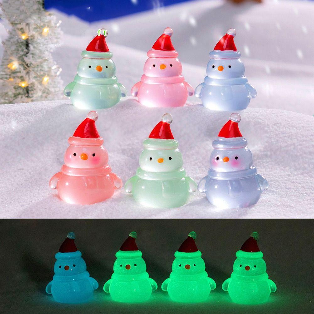 10pcs Glowing in Dark Christmas Snowman Statue Merry Christmas Decoration  Car Accessories