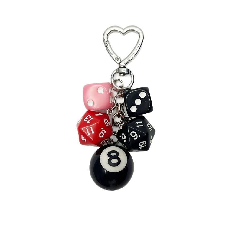 Creative Black Polyhedral Dice Billiard Keychain Pendant – Small Gift & Bag Decoration