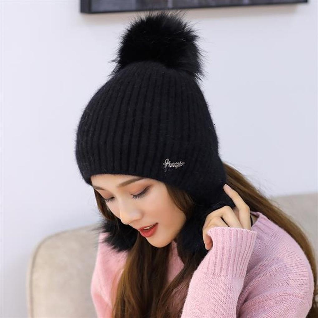 Windy Angora Fur Hat (Black) / Women's Winter Hat