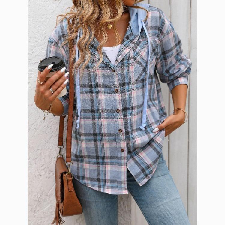 Autumn Women Casual Loose Plaid Shirt Fashion Top