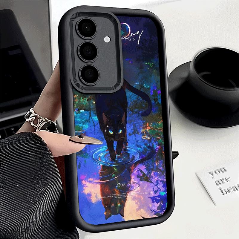 Phone Case for Samsung Galaxy S26 S25 Ultra S24 FE Night Moon Cat Dreamy Art Shell S23 Plus S22 + S21 S20 5G Soft Silicone Funda