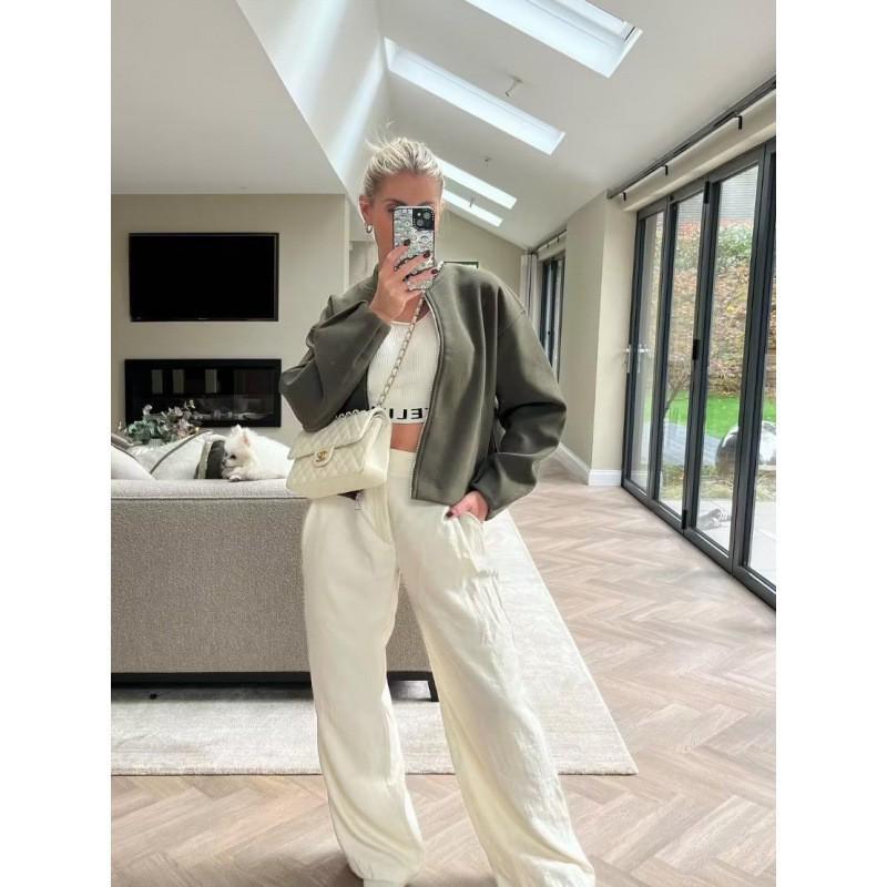 Damska luźna casualowa kurtka w jednolitym kolorze na jesień/zimę 2024 - Styl europejski i amerykański