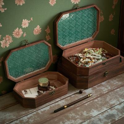 Jewelry Storage Box with Buckle And Flip-Top Lid Case Wood Retro Design Dustproof Organizer for Small Sundries