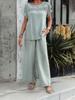 Women's Casual Fashion Solid Color Short Sleeve Long Pants Set