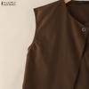 ZANZEA Women Casual Round Neck Solid Color Sleeveless Vest Tops