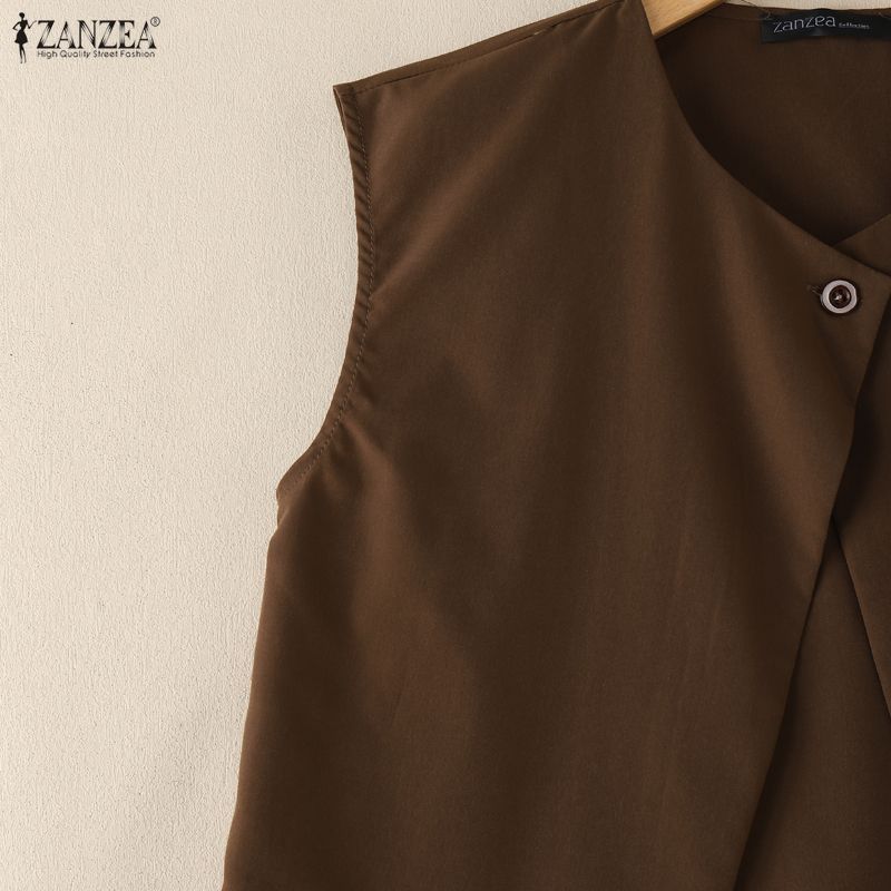 ZANZEA Women Casual Round Neck Solid Color Sleeveless Vest Tops