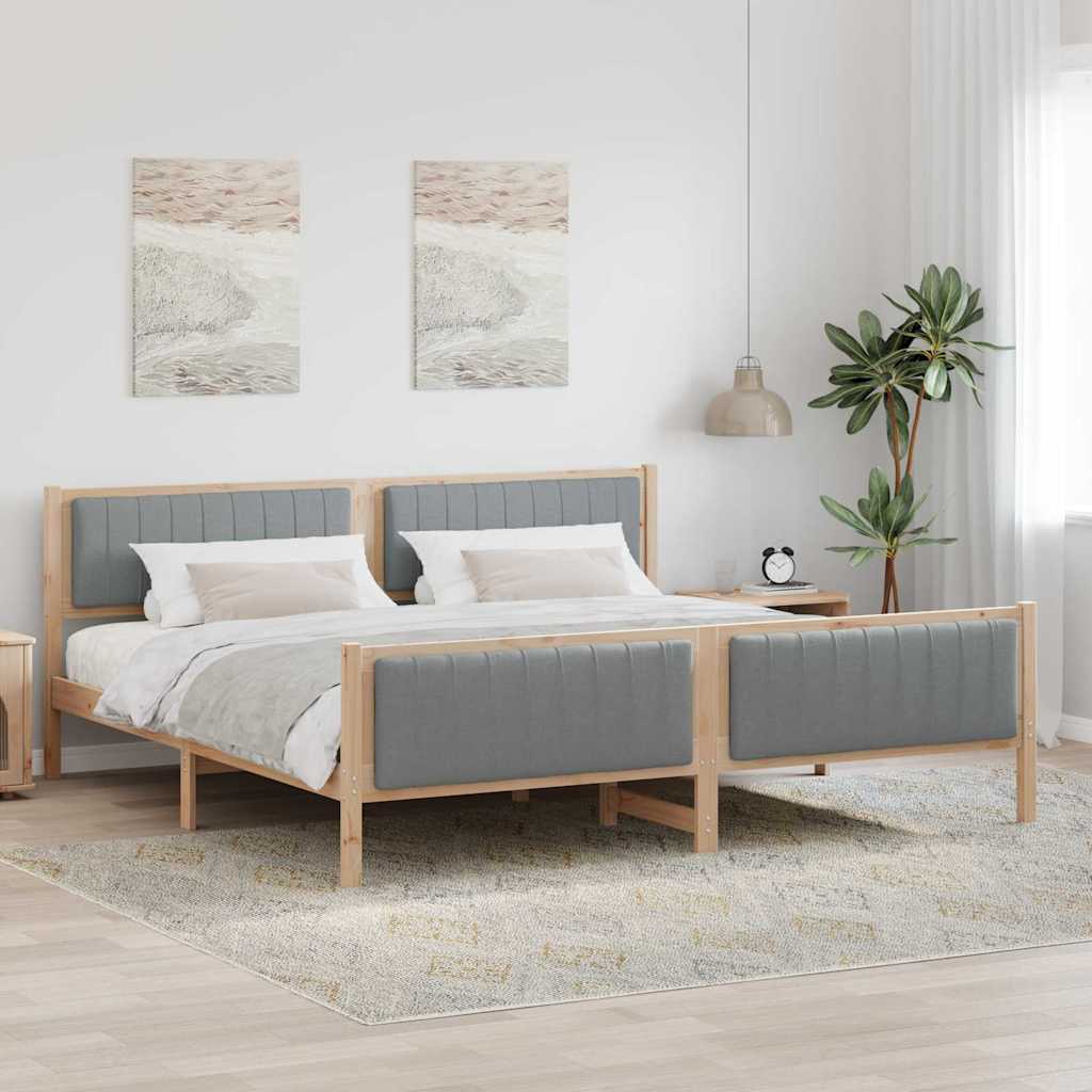 Brown and Light Grey Bed Frame 200 X 200 Cm Solid Pine Wood