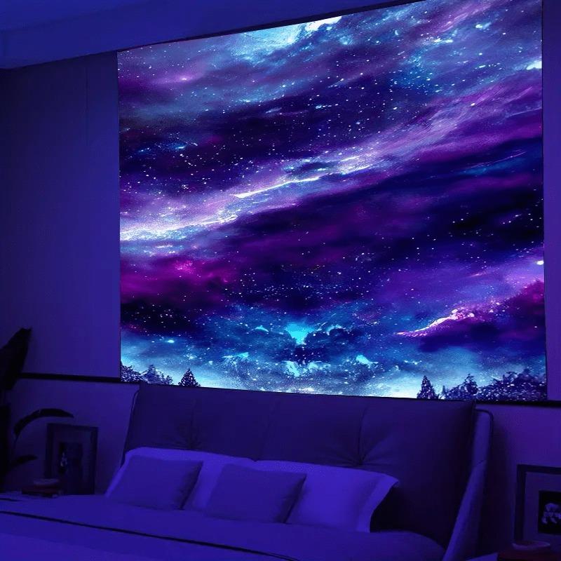 Ultraviolet Milky Way Galaxy Luminous Tapestry, Indoor Mood Create Atmosphere, Psychedelic Luminous Art, Bedroom Decoration