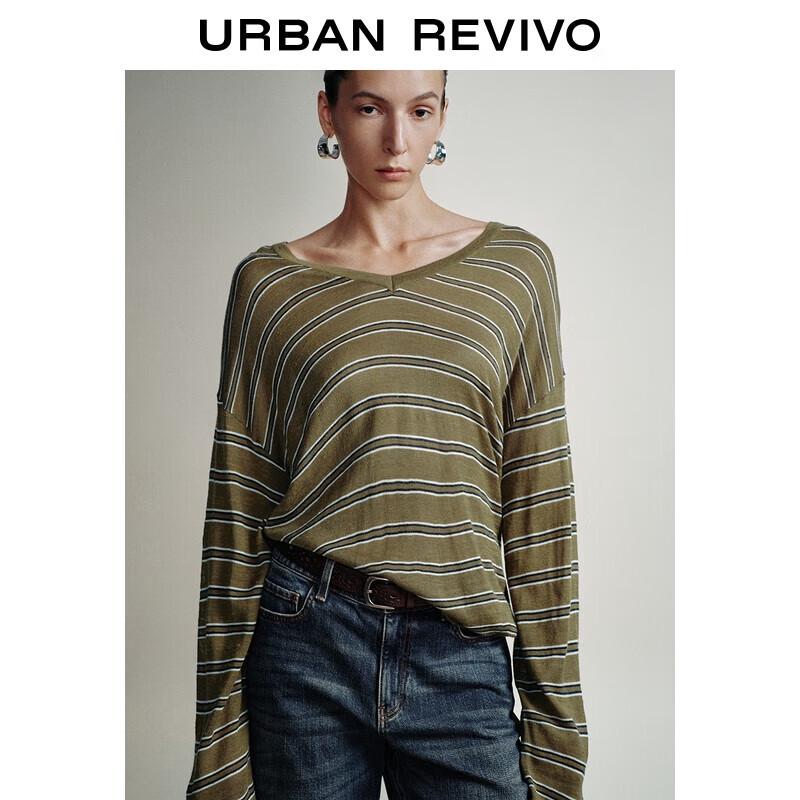 

Женский трикотажный свитер с V-образным вырезом и контрастными полосками XS