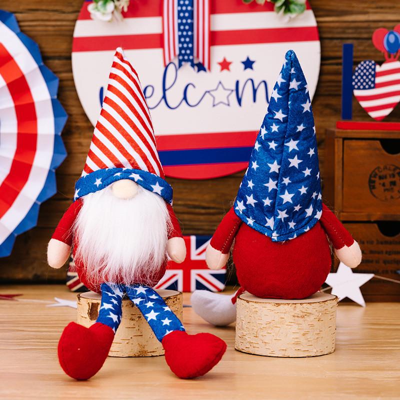 American New Independence Day Striped Star Hanging Gnome Plush Figurine Gift