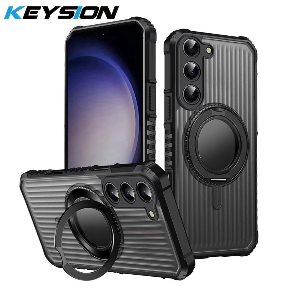 

KEYSION 360° Rotating Ring Stand Case for Samsung Galaxy S22 S23 Ultra 5G S21 S20 FE Transparent Magnetic Shockproof Phone Cover for Galaxy S23 чорний