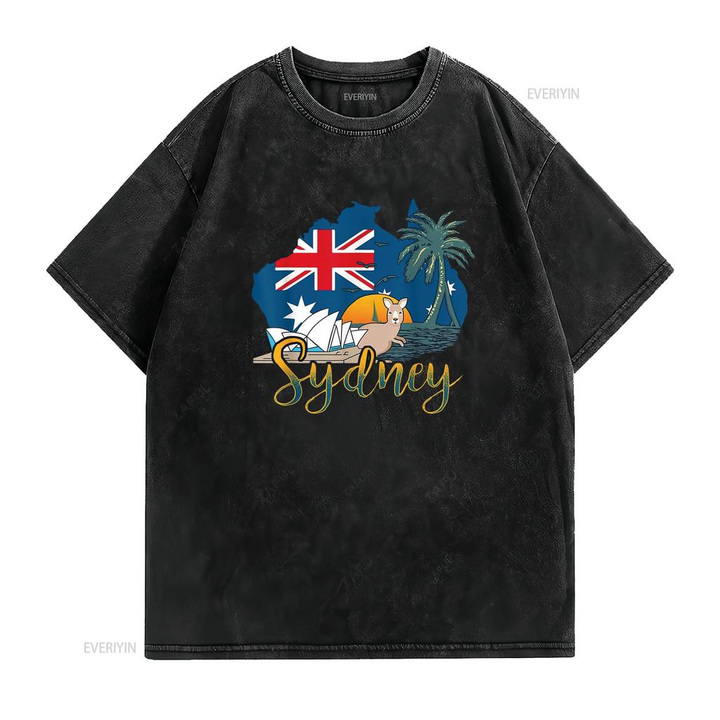 Womens Love Sydney Australia Travel Vacation T Shirt Vintage Washed Stretched Fashion Graphic Versatile Unisex Comfortable