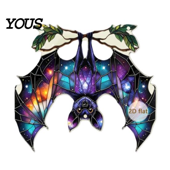 Acrylic Decoration with Bell Halloween 2D Chain, Bell, Stained Glass Ghost Bat Spooky Home Decorations Pumpkin Suncatcher Decor, Window Wall
