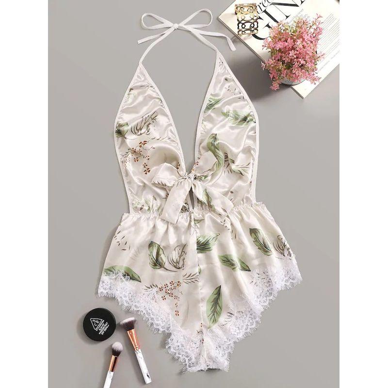 

Sexy Suspender One-Piece Pajamas Sexy Backless Sling One Piece Underwear Pajamas for Women Leaves L