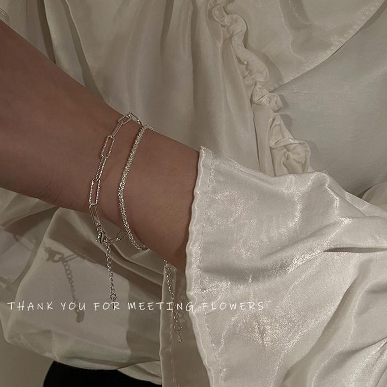 iF ME 2pcs/set Fashion Double Silver Glitter Bracelet Heart-shaped Pendant Bangles Accessories Women