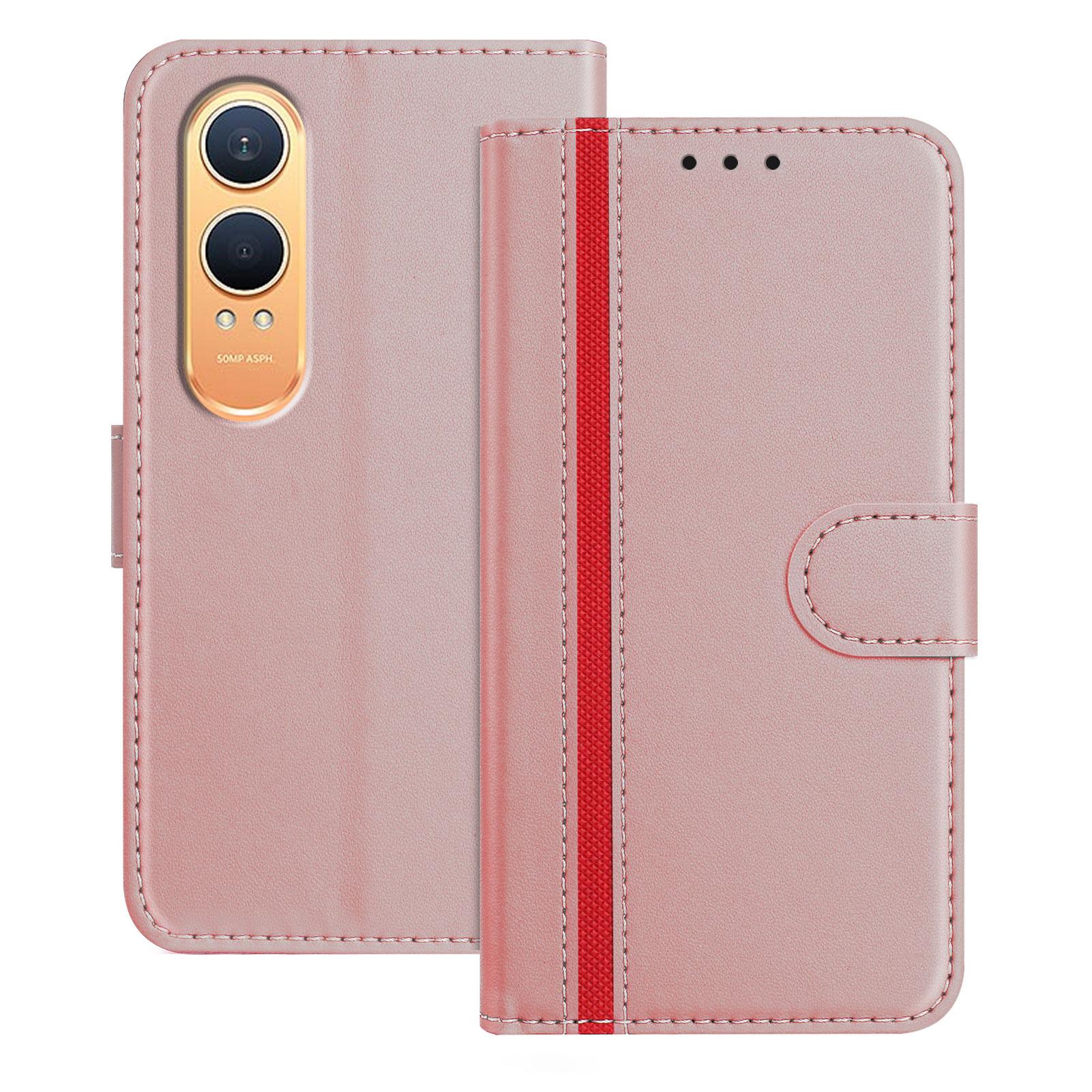 

For OnePlus Nord CE4 Lite 5G Phone Cases Wallet Stand Color Splicing Leather Cover with Magnetic Clasp Rose Gold