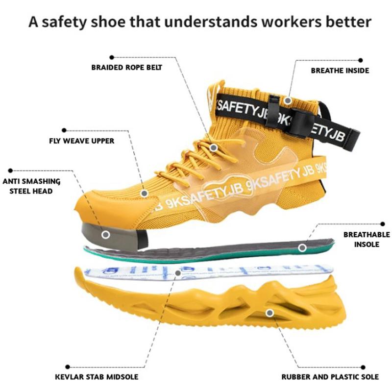 Security Protective Men Boots Fashion Work Sneakers Steel Toe Shoes Puncture-Proof Safety Boots Industrial Shoes Work Footwear