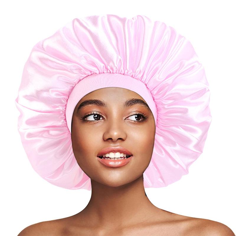 Solid Color Satin Bonnets Lightweight Elastic Hair Bonnets Breathable Bath Shower Cap Sleeping Night Cap For Women Daily Use One Size розовый