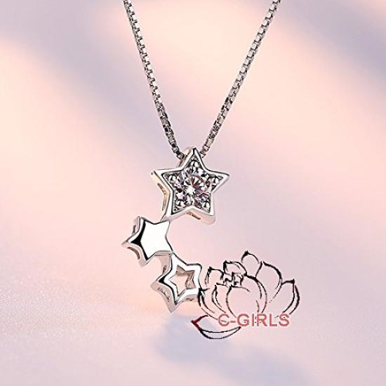 [C-Girls Pearl Shop] 5A Grade Star Diamond CZ Star Pendant Necklace, Perfect for Shichi-Go-San, Weddings, Dangle Necklace, 925 Silver, Cubic