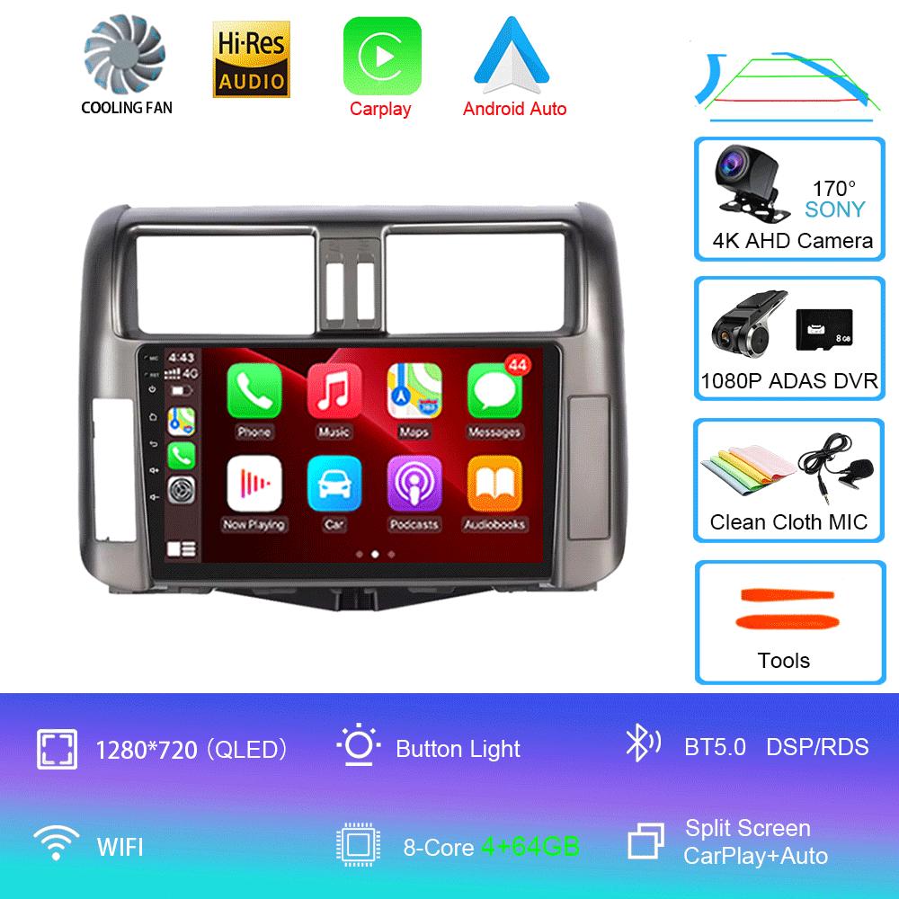 For Toyota Prado 2010-2013 Android 14 2din Car Radio Carplay Auto Stereo Radio GPS Navigation 4G WIFI DSP