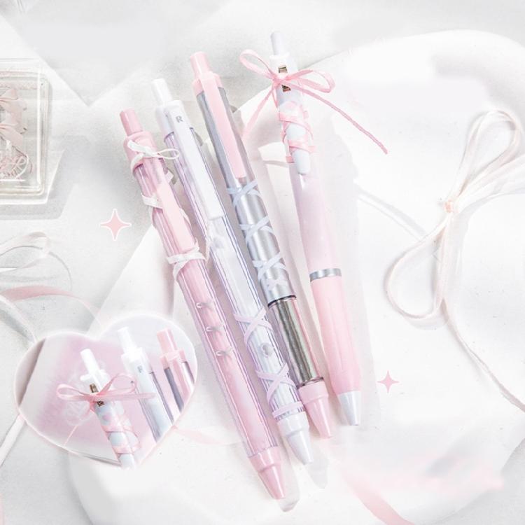 4 Pcs Pressing Pen 0.5mm Retractable Pen Black Ink Gel Pen Neutral Pen Writing Pen Ballet Strap Bows Gel Ink Pen