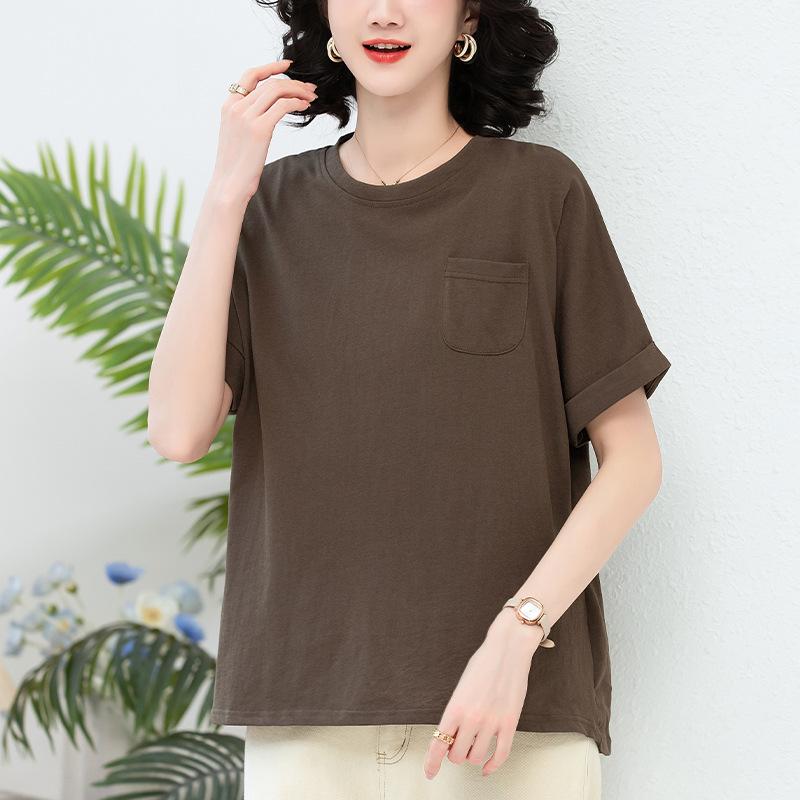 

Женская летняя футболка большого размера однотонная повседневная - с коротким рукавом, свободного кроя 6310 4XL хаки
