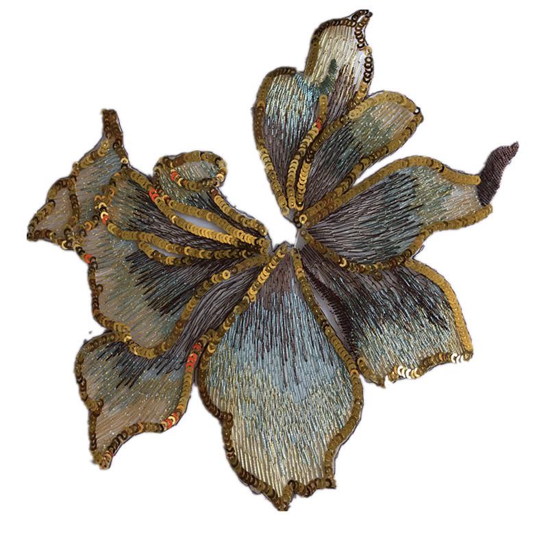 Large Red Gold Sequin Flower Embroidered Lace Patch for Clothing, Dresses, and DIY Decorations