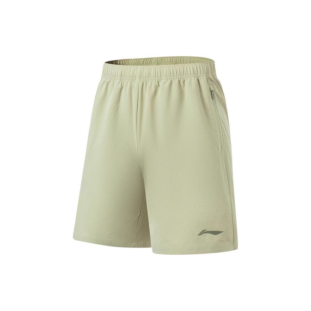 Li Ning Fitness Series Solid Color Logo Print Quick-Dry Sports Shorts Men Shorts Yew-Green AKST297-3
