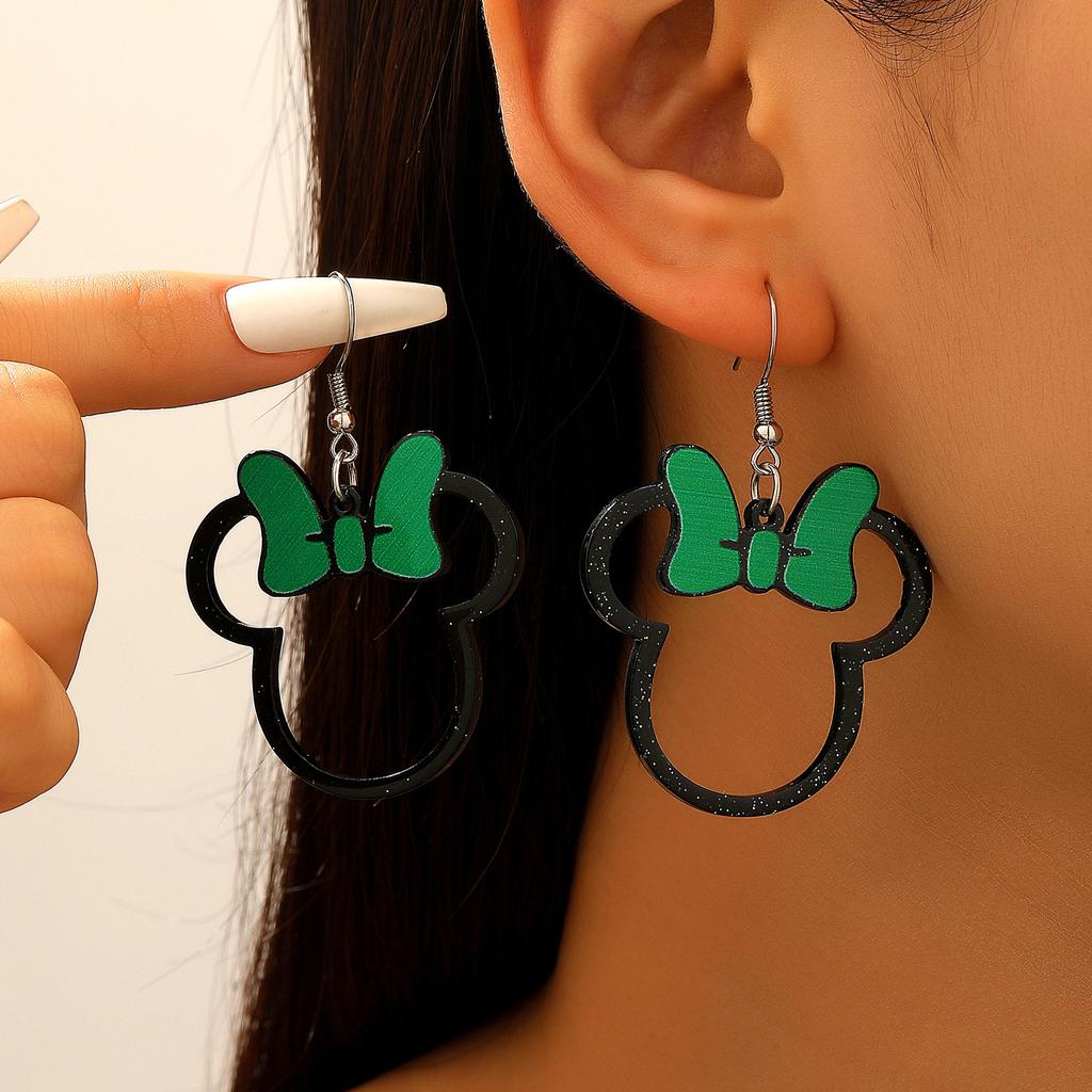 2026 multi-color bow Mickey hollow acrylic earrings cute sweet cartoon character earrings women's gift