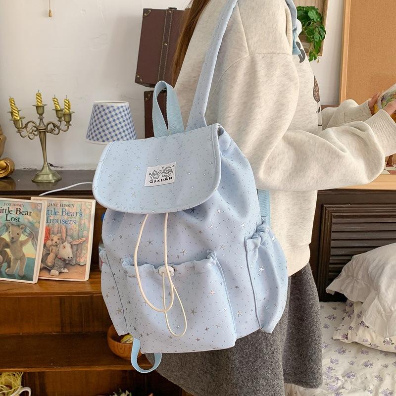 Schoolbag Star Polka Dot Design Strap Backpack Female College Style Student Commuter School Bag Niche Leisure Travel Backpack