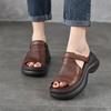 Johnature Lightweight And Thick Soled Genuine Leather Slippers Peep Toe Women's Platform Sandals